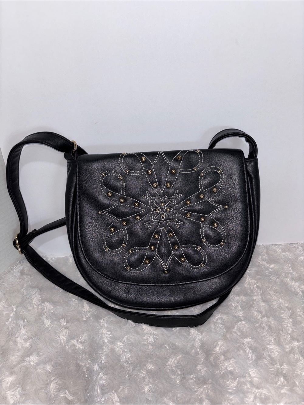 Avon Signature collection Black Studded Floral-Embellished Crossbody Bag